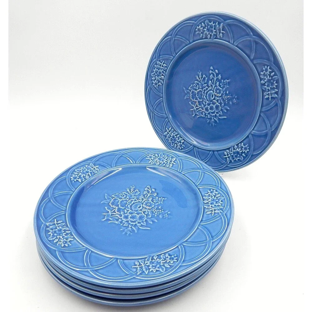 Bordallo Pinheiro Pottery Blue Floral Arch Dinner Plate 10 Inch Lot 5 Portugal